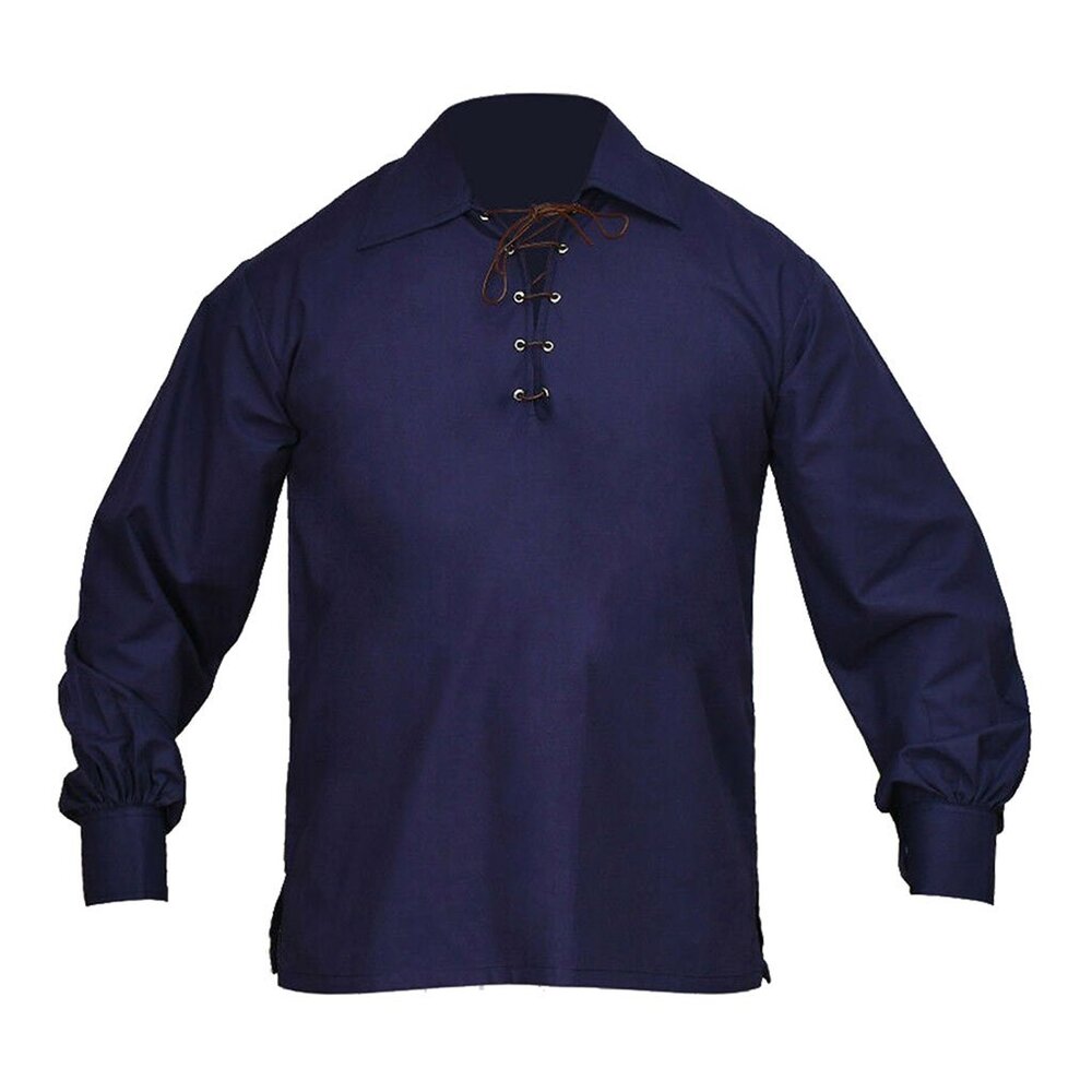 Men Scottish Traditional Jacobite Shirt Highlander Black Lace-up Front Shirt - Picture 3 of 8
